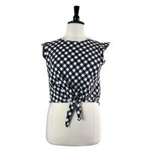 Ann Taylor Women’s Crop Tie Top Cap Sleeve Black White Check Gingham Size XL
